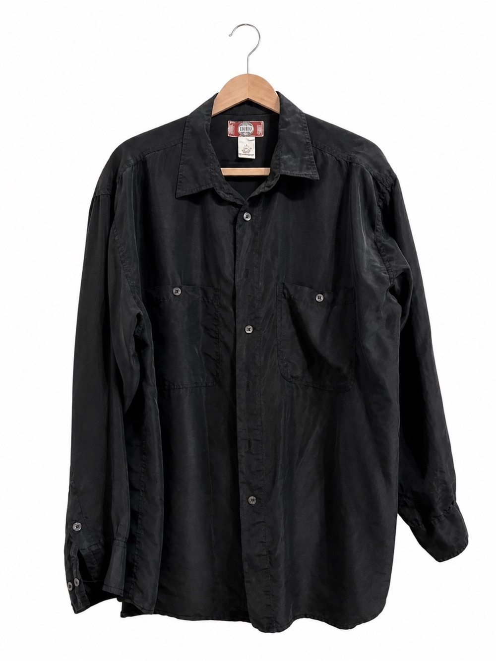 Vtg Chia Mare Black Silk Button Down Shirt Men’s Large Luxury Minimalist Classic